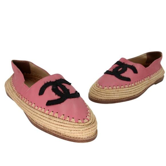 Chanel Espadrille 37 Lambskin Leather Woven Raffia Flats CC-S0207P-C014 - Picture 2 of 11